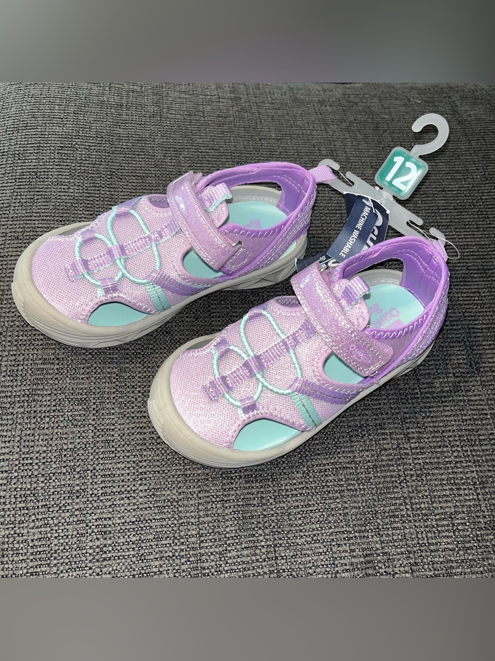 NWT OshKosh B'gosh Lavender and Teal Closed Toe Sandals for Girls - Size 12 - Picture 2 of 5